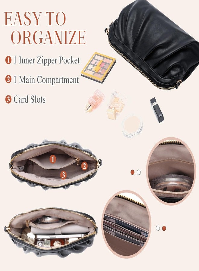 Vaschy محفظة كلاتش فاشي للنساء، حقيبة يد رسمية صغيرة من جلد نباتي مجعد، حقيبة كتف عابرة لحفلات الزفاف، الحفلات باللون الأسود - Image 3