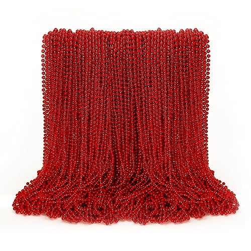 EOBOH 100PCS Mardi Gras Beads Red Beads Party Favors 33 Toy Necklaces Festival Costumes Festival Parade Throw Accessories for Weddings Valentines Christmas Celebrations Decor - Image 1
