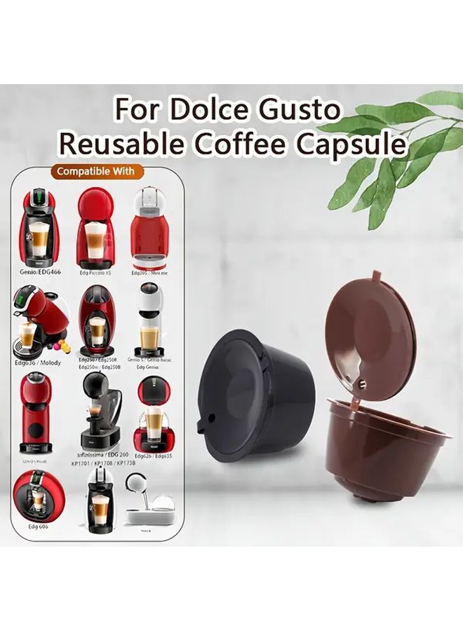 Brown Reusable Coffee Capsule Filter Cups with Spoon Brush 6Pcs Easy Clean Durable Plastic - Image 2