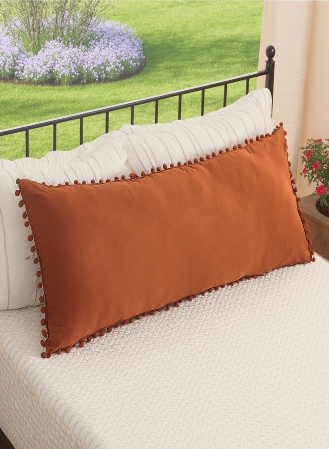 MOVE OVER Burnt Orange Body Pillow Cover 20x54 Body Pillow Case 100% Soft Washed Microfiber Boho Pillow Covers Set of 1 Vintage Pom Pom Fringe Design Bohemian Long Pillow Cover - Image 1