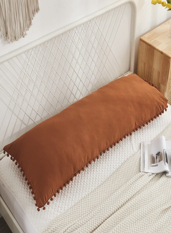 MOVE OVER Burnt Orange Body Pillow Cover 20x54 Body Pillow Case 100% Soft Washed Microfiber Boho Pillow Covers Set of 1 Vintage Pom Pom Fringe Design Bohemian Long Pillow Cover - Image 2