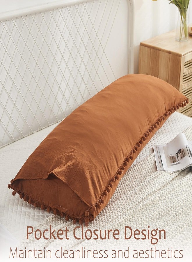 MOVE OVER Burnt Orange Body Pillow Cover 20x54 Body Pillow Case 100% Soft Washed Microfiber Boho Pillow Covers Set of 1 Vintage Pom Pom Fringe Design Bohemian Long Pillow Cover - Image 4