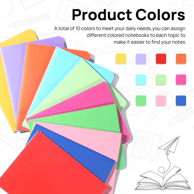 miikoul 100 Pack Small Colorful Blank Notebook Bulk,A6 Pocket Notepads Mini Journal Set for Student Traveler Office Back to School Supplies, 5.5" X 4", 30 Sheets/60 Pages,10 Colors - Image 4