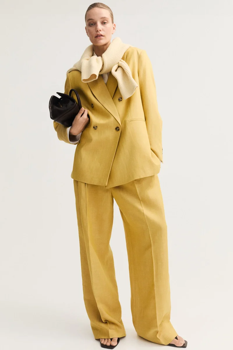 اتش اند ام بنطلون رسمي من مزيج الكتان