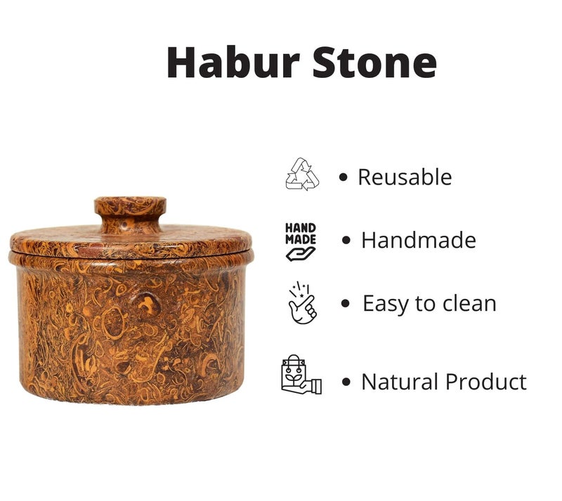 BARMER BAZAAR Habur Stone Handi with Lid,Stone Kitchen Utensil (9.5 Cm) - Image 3