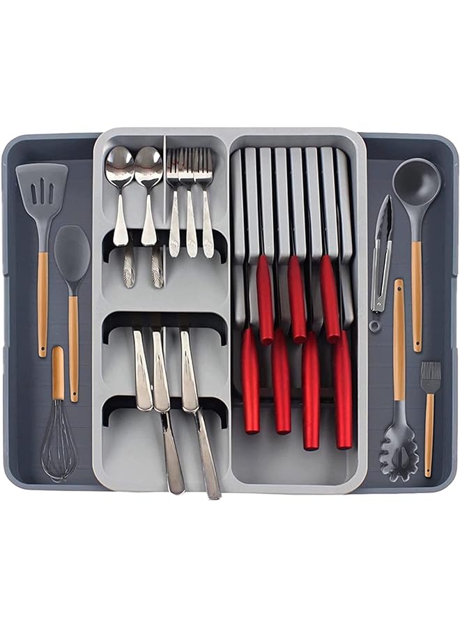 NANAO Knife Drawer Organizer Nanao Multifunctional Adjustable Cutlery Tray Drawer Organizer For Kitchen Utensils Knife Holder Drawer Storage Fit Save Space & Kitchen Safety (Select 3) - Image 1