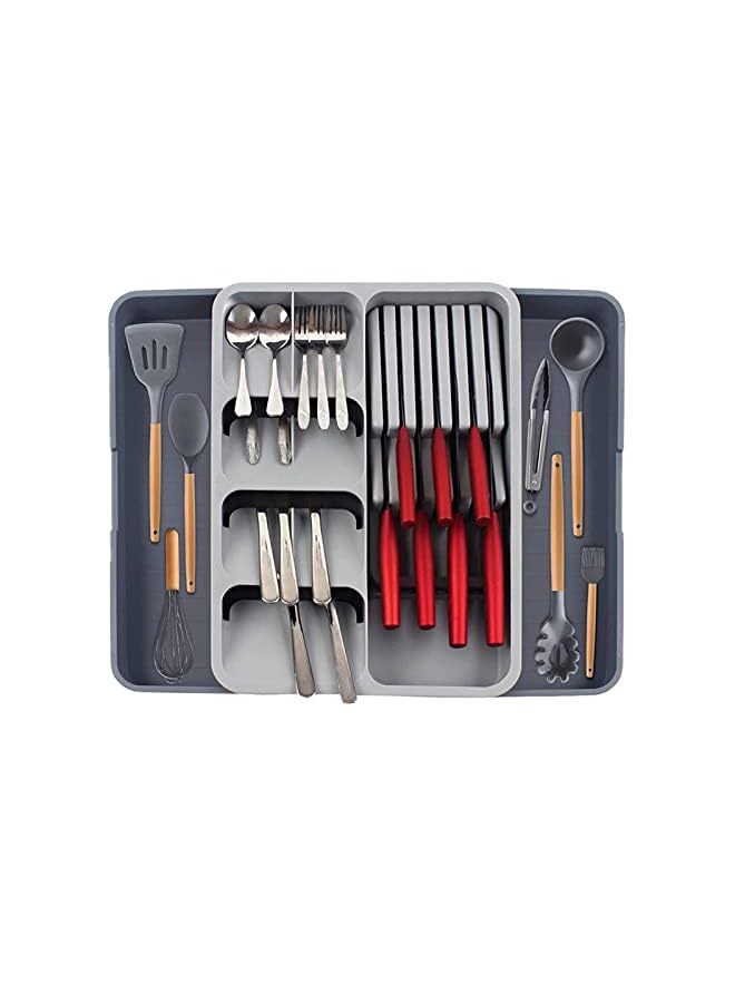 NANAO Knife Drawer Organizer Nanao Multifunctional Adjustable Cutlery Tray Drawer Organizer For Kitchen Utensils Knife Holder Drawer Storage Fit Save Space & Kitchen Safety (Select 3) - Image 2