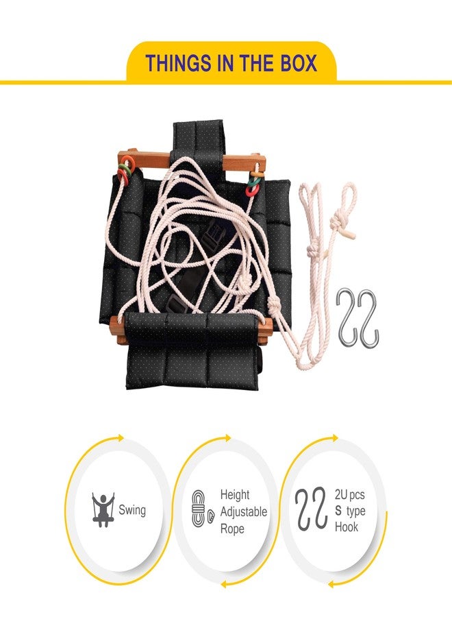 Ashish Cotton Swing For Kids Baby'S Children Folding And Washable Zula/Indoor Outdoor Baby Jhula, Swing For Baby And Toddler For 8 To 36 Months. Height 114" And Length 8.5" (Black) - 8.5 Cm - Image 5