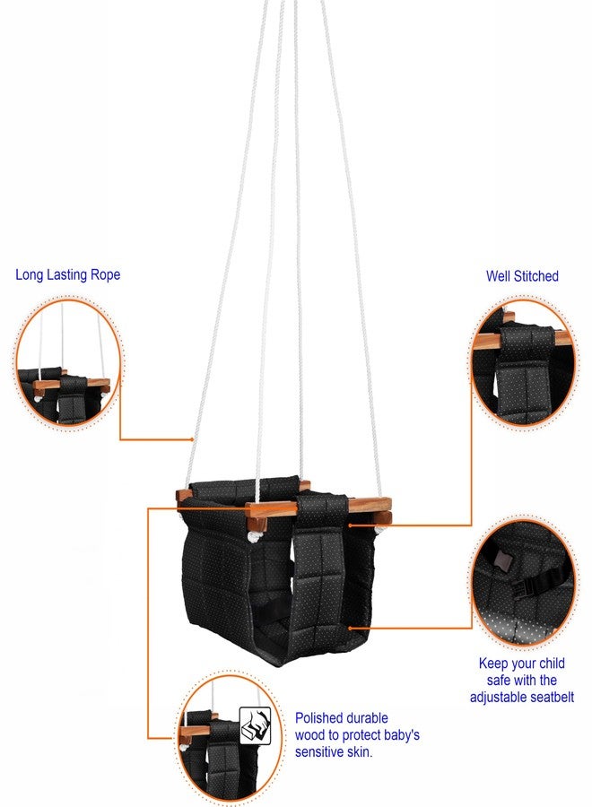 Ashish Cotton Swing For Kids Baby'S Children Folding And Washable Zula/Indoor Outdoor Baby Jhula, Swing For Baby And Toddler For 8 To 36 Months. Height 114" And Length 8.5" (Black) - 8.5 Cm - Image 3