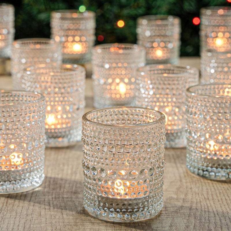 24 Pack Votive Candle Holders for Wedding Candle Clear Glass DIY Wax Filling Romance Tealight Candle Holders Tea Light Candle Holders for Wedding Home Table DecorationClear24