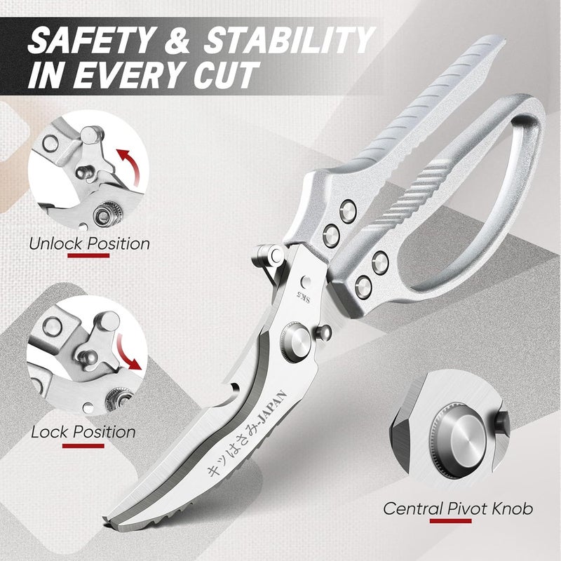 Tivoli Kitchen Scissors Set Silver,Japanese Stainless Steel Kitchen Shears for Food, Heavy Duty Poultry Shears,Meat Scissors for Chicken Bones,Korean BBQ and Turkey,Ideal Gift - Image 3