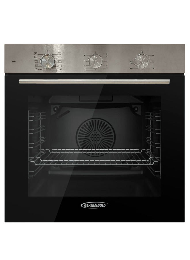 جينيرال جولد فرن كهربائي مدمج من General Gold بعرض 60 سم، مع مروحة وشواية، واجهة ستانلس ستيل وباب زجاجي مزدوج، 10 وظائف طهي، فرن جداري متين مثالي للخبز والحلويات - Image 1