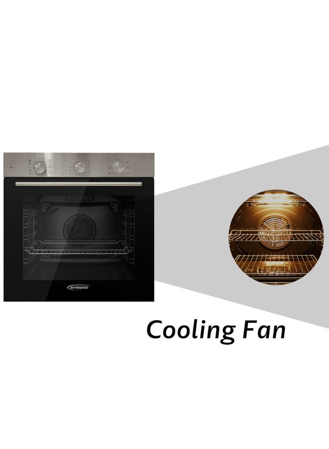 جينيرال جولد فرن كهربائي مدمج من General Gold بعرض 60 سم، مع مروحة وشواية، واجهة ستانلس ستيل وباب زجاجي مزدوج، 10 وظائف طهي، فرن جداري متين مثالي للخبز والحلويات - Image 4