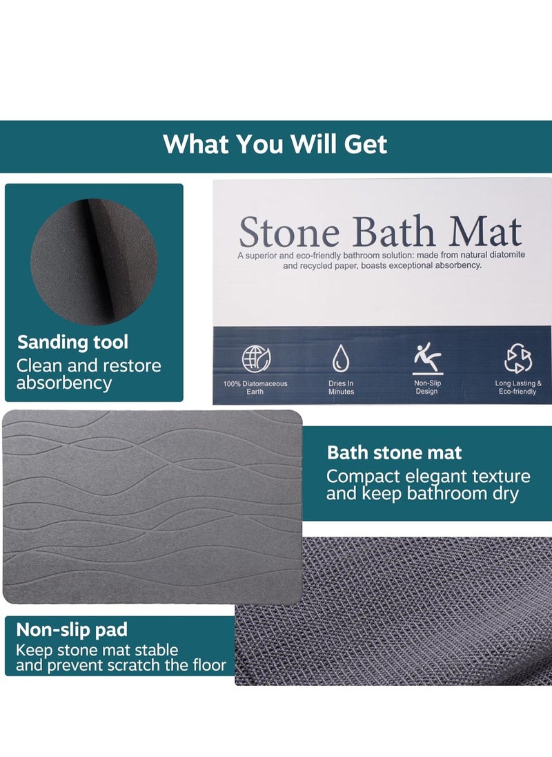 USTIDE - Stone Bath Mat, Diatomaceous Earth Shower Mat, Non-Slip Super Absorbent Quick Drying Bathroom Floor Mat, Natural, Easy to Clean for Kitchen Counter (Dark Gray) - Image 1