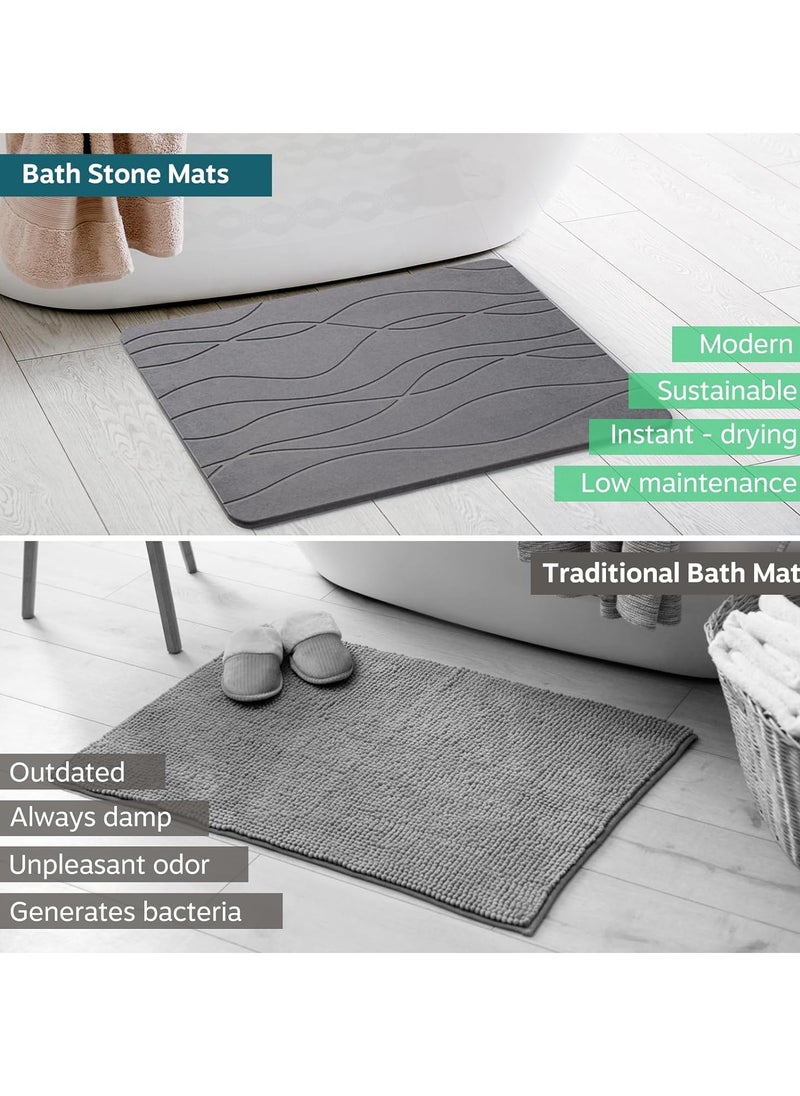 USTIDE - Stone Bath Mat, Diatomaceous Earth Shower Mat, Non-Slip Super Absorbent Quick Drying Bathroom Floor Mat, Natural, Easy to Clean for Kitchen Counter (Dark Gray) - Image 1