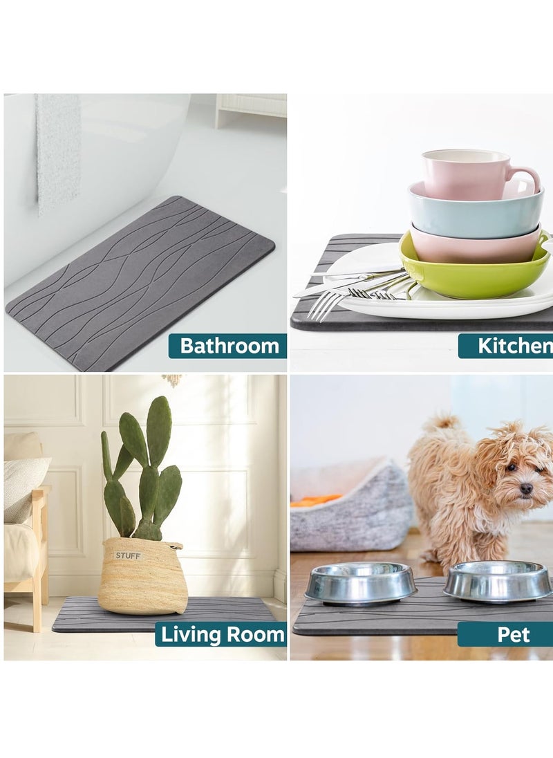 USTIDE - Stone Bath Mat, Diatomaceous Earth Shower Mat, Non-Slip Super Absorbent Quick Drying Bathroom Floor Mat, Natural, Easy to Clean for Kitchen Counter (Dark Gray) - Image 1