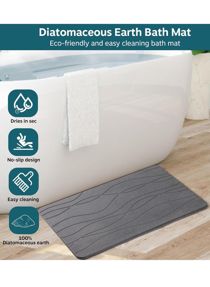 USTIDE - Stone Bath Mat, Diatomaceous Earth Shower Mat, Non-Slip Super Absorbent Quick Drying Bathroom Floor Mat, Natural, Easy to Clean for Kitchen Counter (Dark Gray) - Image 1