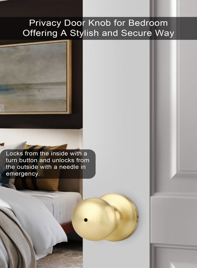 goldenwarm Gold Interior Door Knobs, Bedroom Door Knob, Door Knobs Interior Bulk, Brushed Gold Privacy Door Knob for Bedroom or Bathroom(6 Pack) - Image 3