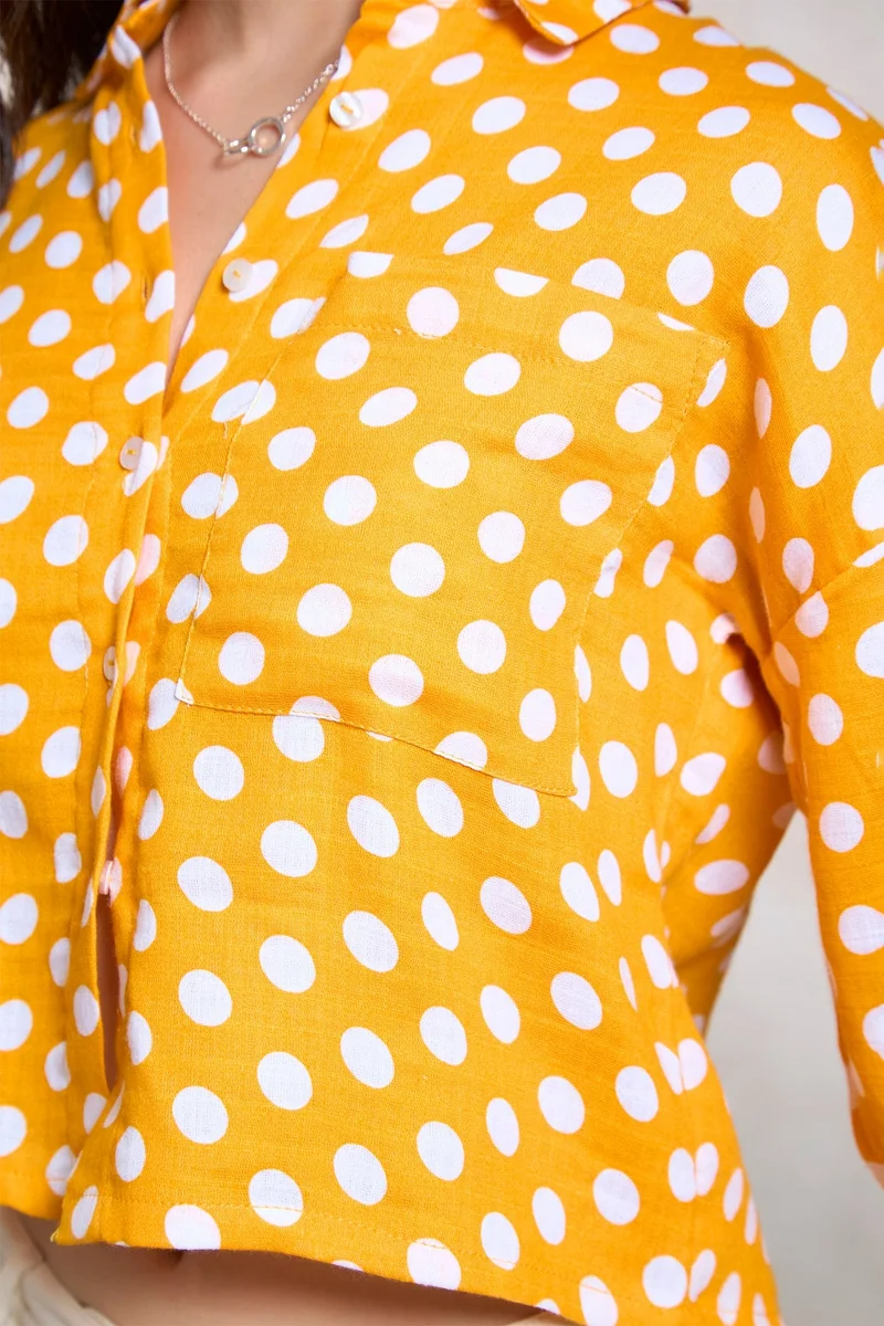 Virgio  Virgio Women Polka Dots Shirt Collar Crop Length Cuff Sleeve Cotton Shirt for Women | Best Price UAE