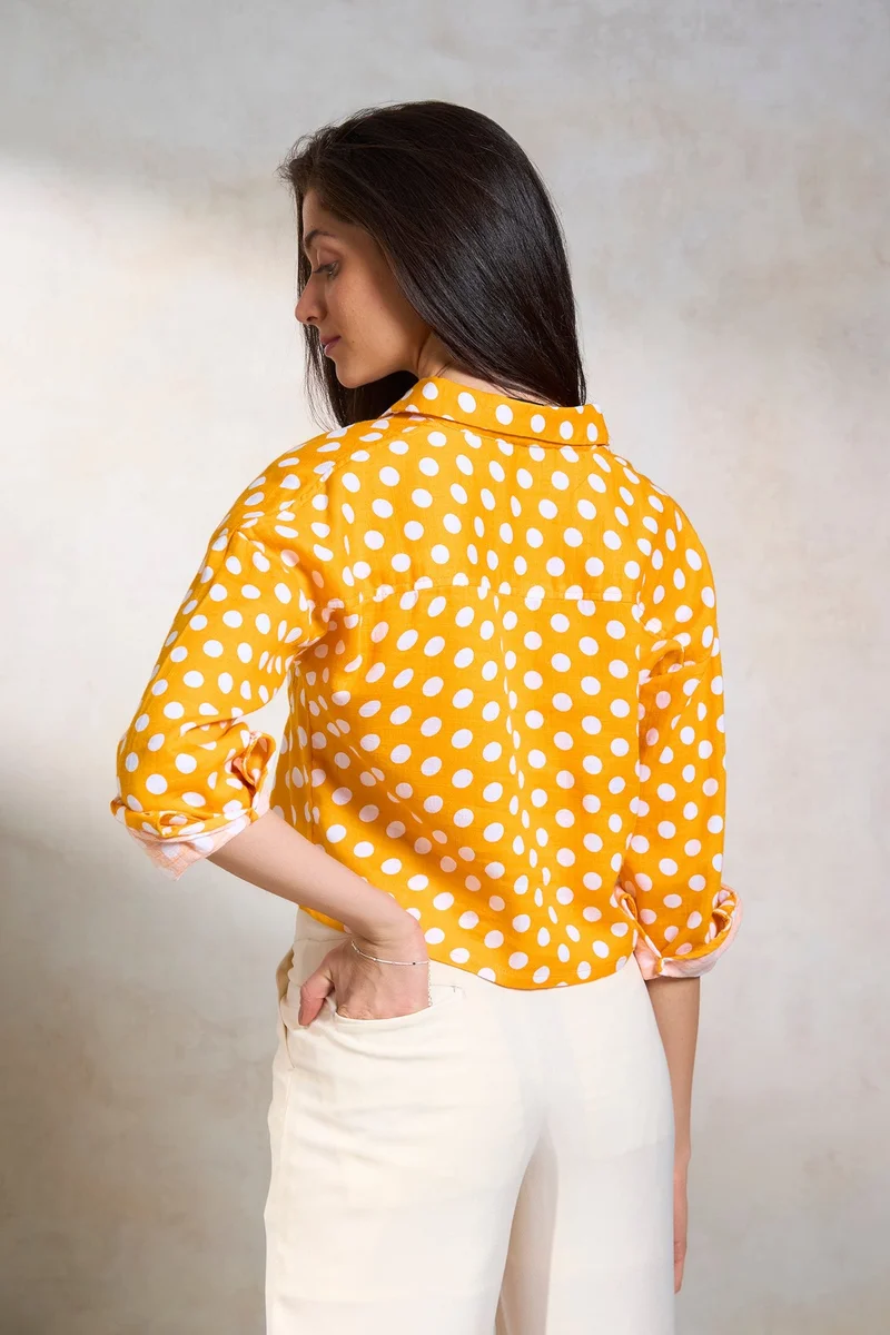 Virgio  Virgio Women Polka Dots Shirt Collar Crop Length Cuff Sleeve Cotton Shirt for Women | Best Price UAE