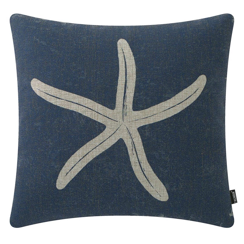 TRENDIN Starfish Pillow Cover 18x18 inch Retro Coastal Decor Square Pillowcase Linen Sofa Couch Bed Throw Cushion Cover Decoration PL732TR