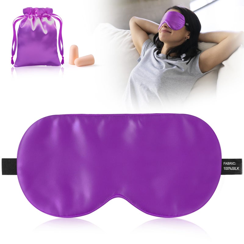 Sleep Eye Mask for Women Men 100 Real Mulberry Silk Eye Cover Blackout Blindfold with Adjustable Strap Side Sleeper Night Sleeping Mask Soft Sleep Mask Eyeshade for Travel Gifts Purple