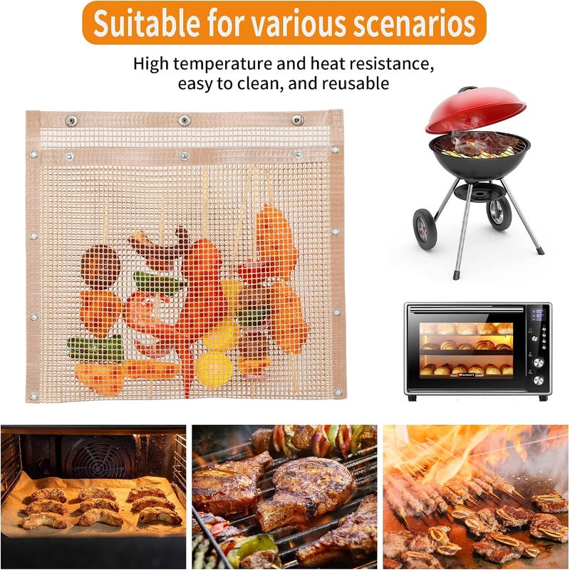 ELECDON BBQ Mesh Grill Bags, High Temperature Resistant Grid Barbecue Bag Reusable Grilling Pouches for Charcoal, Gas, Electric Grills, Barbecue Bag Set Is A Must-Have for All Event (2 Pack, Brown) - Image 2