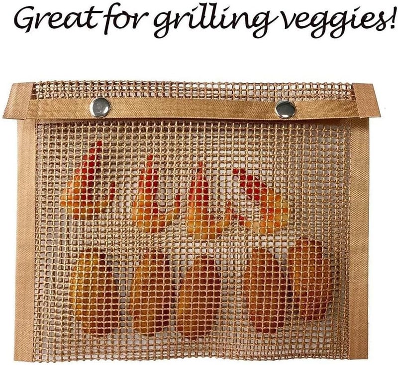 ELECDON BBQ Mesh Grill Bags, High Temperature Resistant Grid Barbecue Bag Reusable Grilling Pouches for Charcoal, Gas, Electric Grills, Barbecue Bag Set Is A Must-Have for All Event (2 Pack, Brown) - Image 5