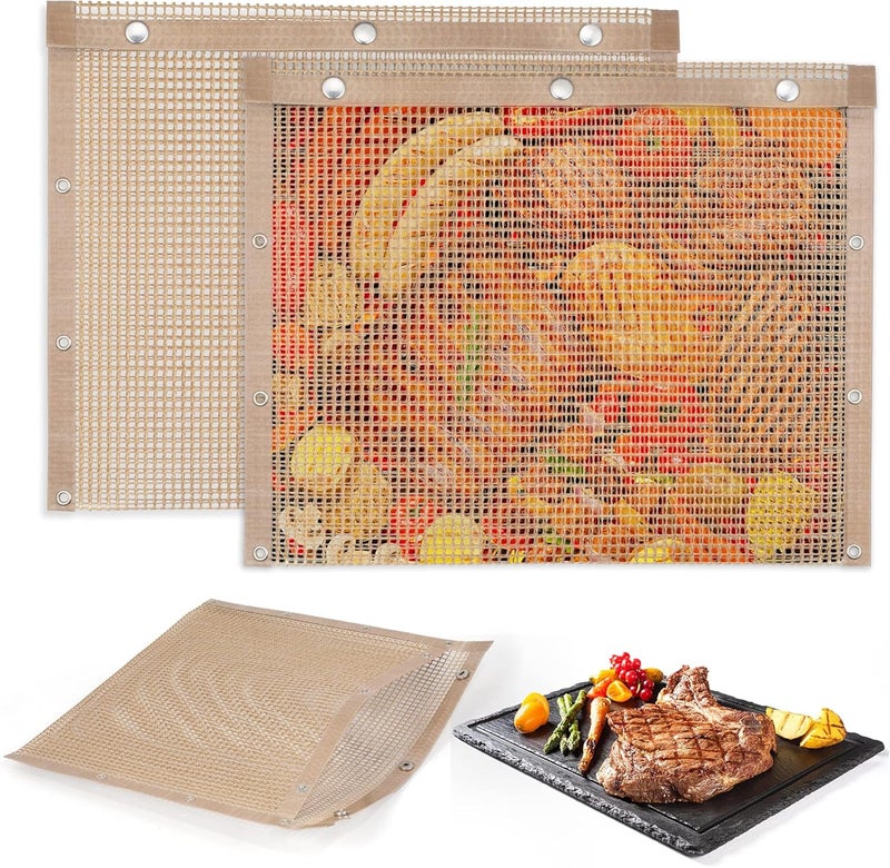 ELECDON BBQ Mesh Grill Bags, High Temperature Resistant Grid Barbecue Bag Reusable Grilling Pouches for Charcoal, Gas, Electric Grills, Barbecue Bag Set Is A Must-Have for All Event (2 Pack, Brown) - Image 1