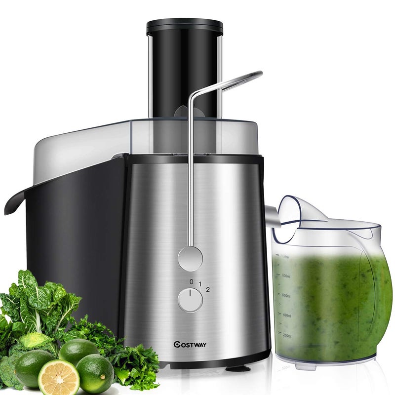 Costway COSTWAY Juice Extractor 75MM Wide Mouth Stainless Steel Juicer Machines 2Speed Setting High Speed Masticating Juicer Machine for Fruits and Vegetable with Slag Pot and Juice Jug BPAFree 
