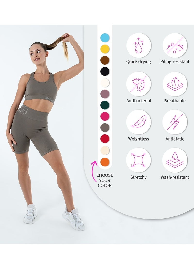 Bernessi - Turkiye Nylon Women High Waisted Biker Shorts Sport Legging Shorts Workout Cycling Athletic Running Yoga Gym Volleyball for Ladies with Tummy Control Grey Monsoon - Image 1
