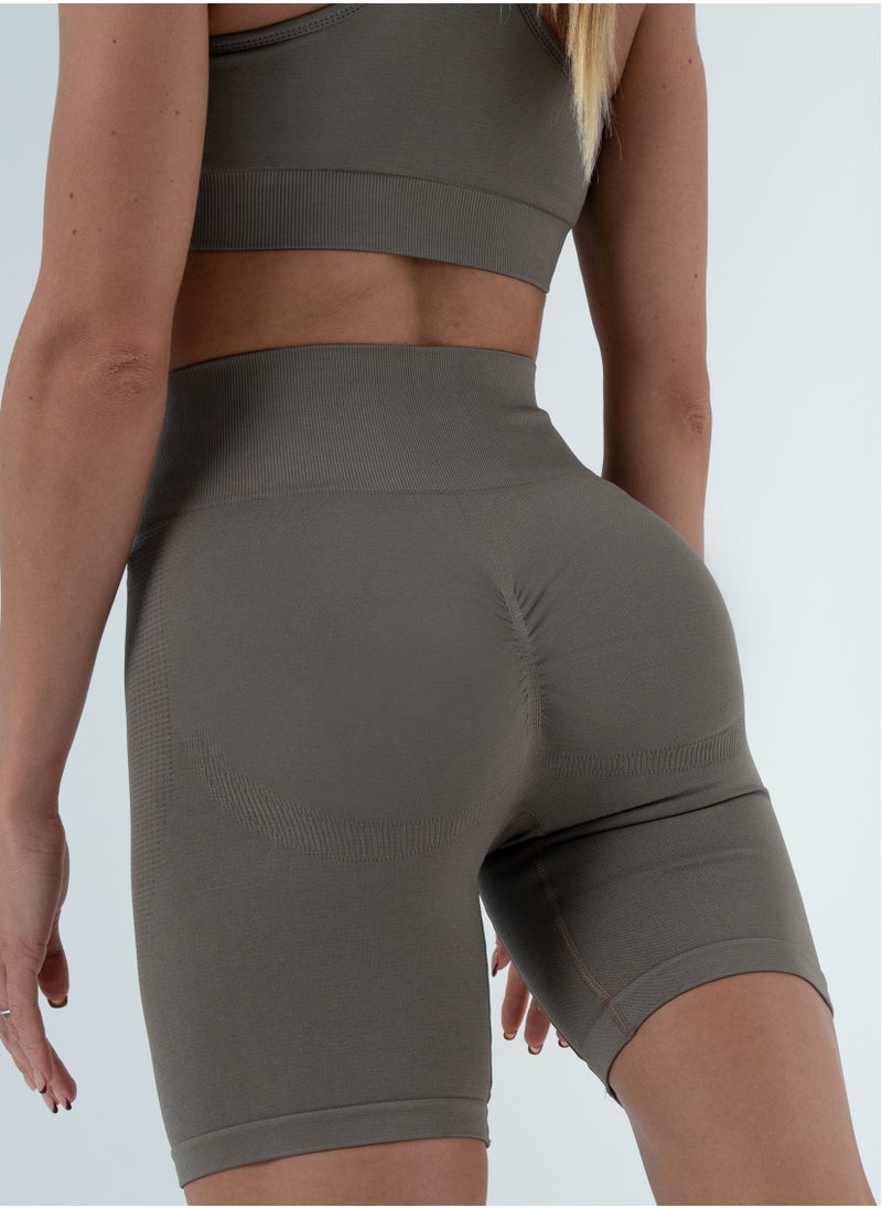 Bernessi - Turkiye Nylon Women High Waisted Biker Shorts Sport Legging Shorts Workout Cycling Athletic Running Yoga Gym Volleyball for Ladies with Tummy Control Grey Monsoon - Image 1