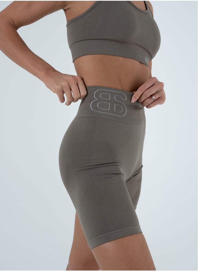 Bernessi - Turkiye Nylon Women High Waisted Biker Shorts Sport Legging Shorts Workout Cycling Athletic Running Yoga Gym Volleyball for Ladies with Tummy Control Grey Monsoon - Image 1