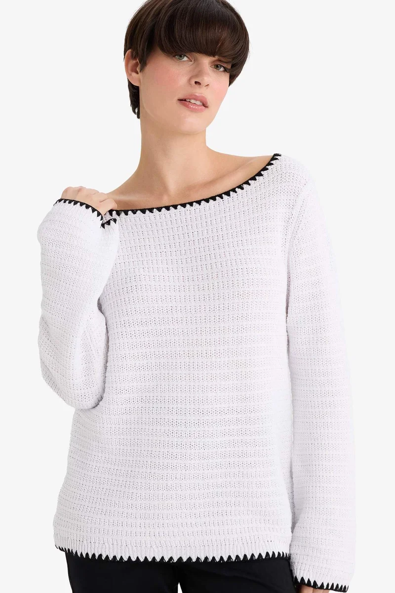 ديفاكتو Regular Fit Boat Collar Knitwear Pullover