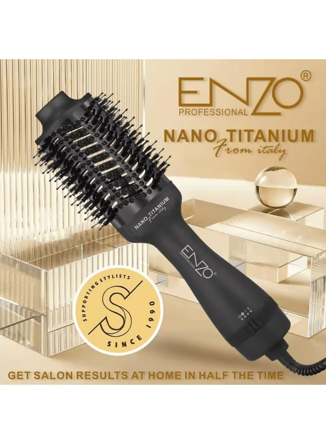 ENZO Professional فرشاة الهواء الساخن ENZO EN-6215 نانو تيتانيوم – أداة تصفيف بقوة 1200 واط لتجعيد الشعر، وزيادة الحجم والتحكم في التجاعيد – تصميم خفيف الوزن ومريح مع حرارة قابلة للتعديل – النسخة الدولية - Image 5