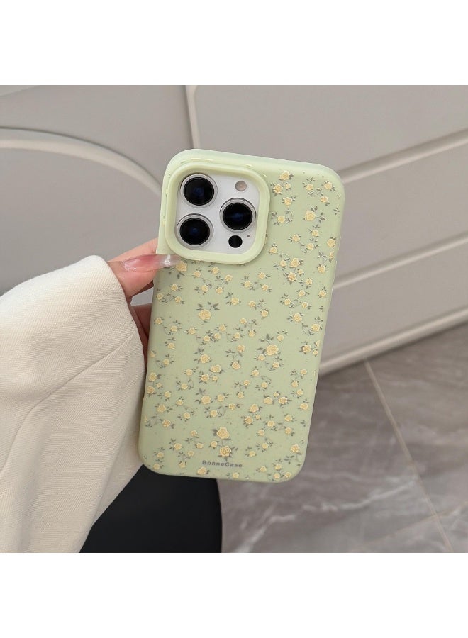 NIBEMINENT Yellow Small Flowers Protective TPU Case Cover For iPhone 15, Milk Green - Image 1