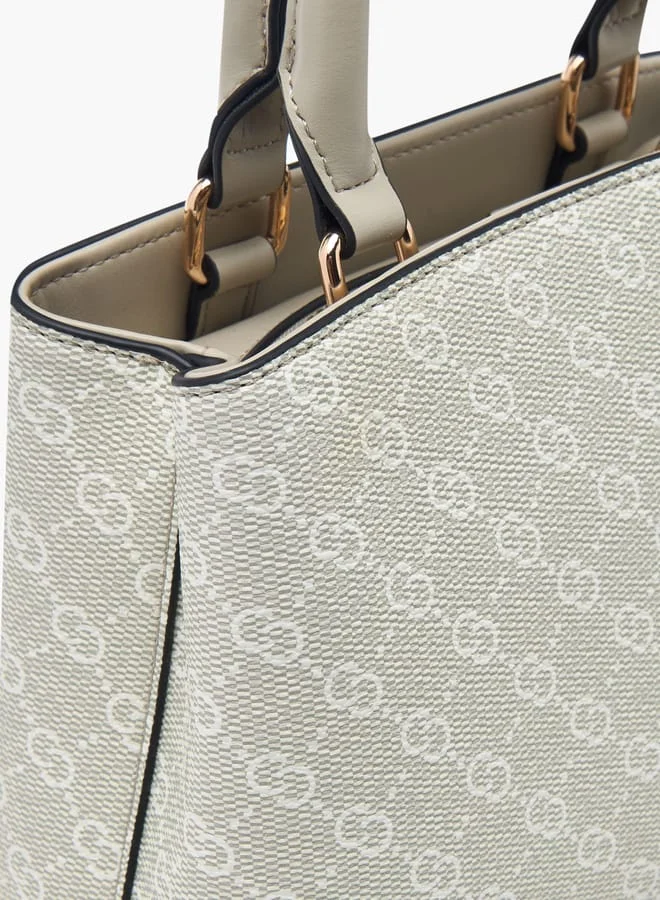 Celeste Women Monogram Print Tote Bag with Top Handle and Detachable Strap