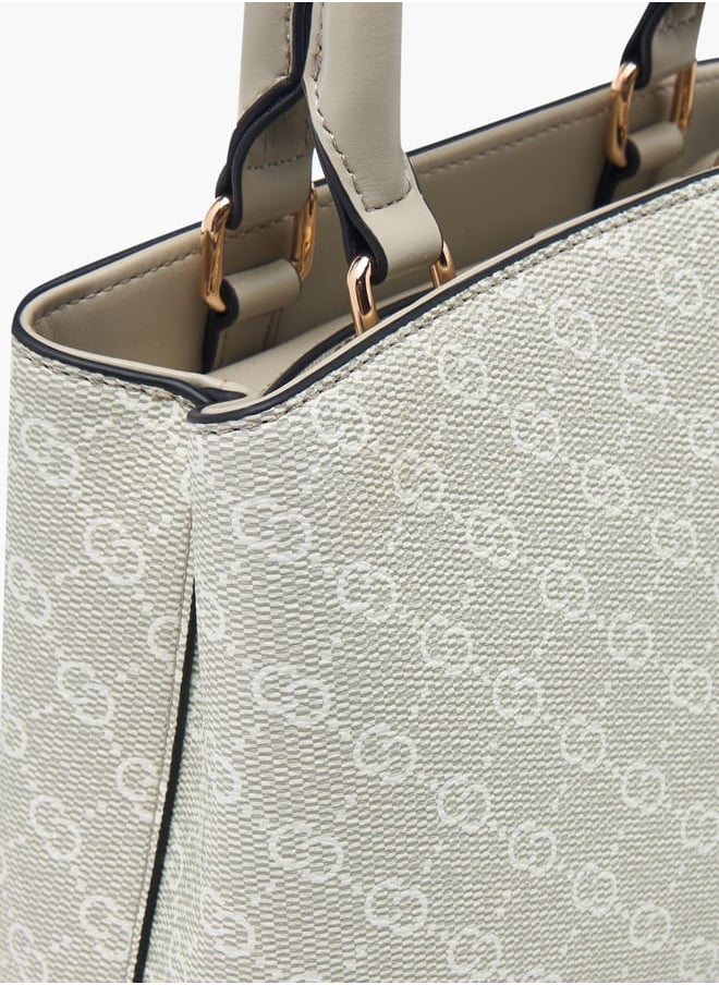 Celeste Women Monogram Print Tote Bag with Top Handle and Detachable Strap  - Image 5