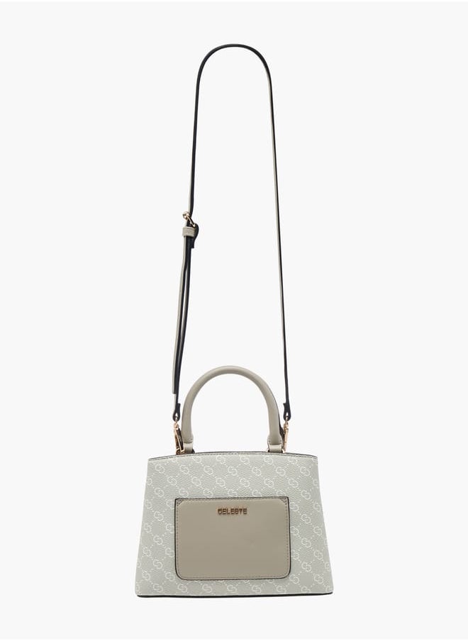 Celeste Women Monogram Print Tote Bag with Top Handle and Detachable Strap  - Image 2