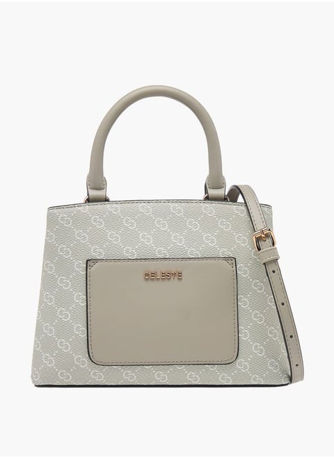 Women Monogram Print Tote Bag with Top Handle and Detachable Strap