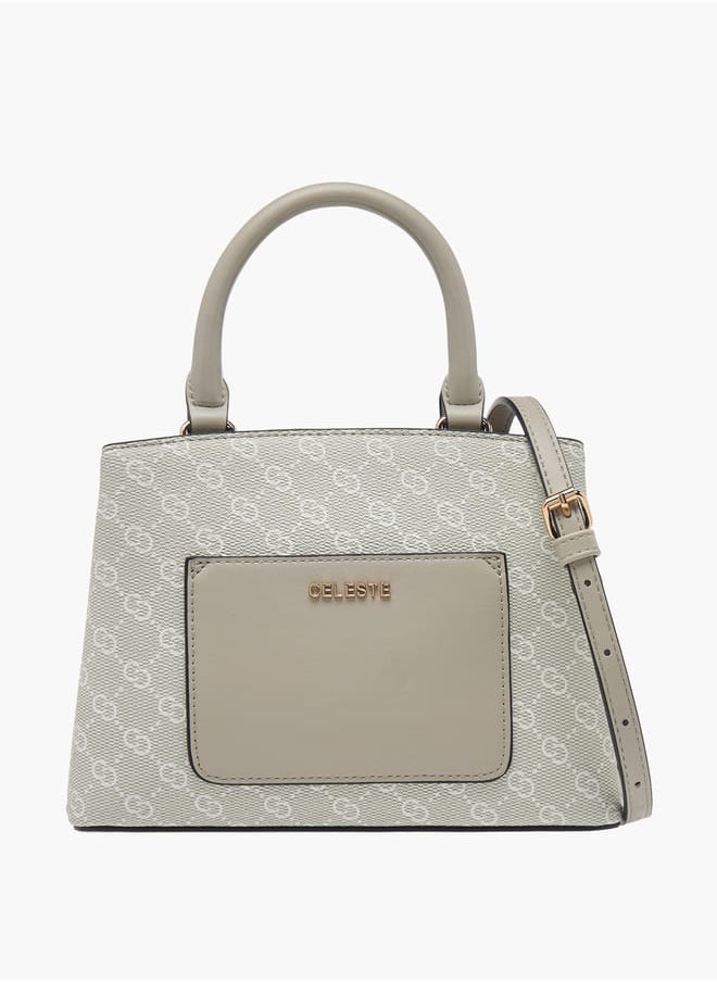 Celeste Women Monogram Print Tote Bag with Top Handle and Detachable Strap  - Image 1