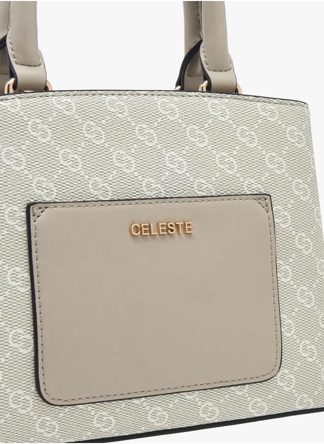 Celeste Women Monogram Print Tote Bag with Top Handle and Detachable Strap