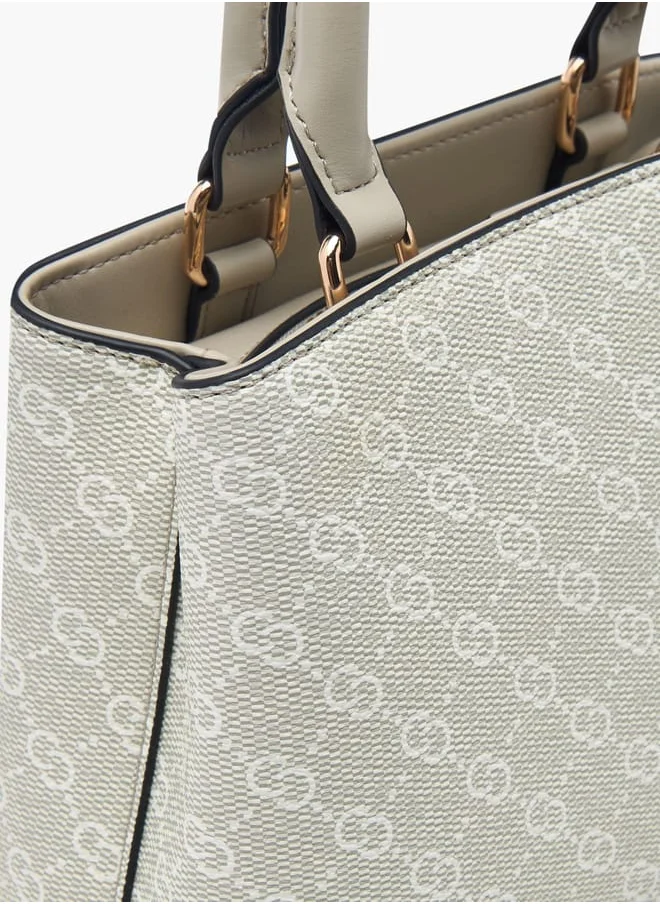 Celeste Women Monogram Print Tote Bag with Top Handle and Detachable Strap