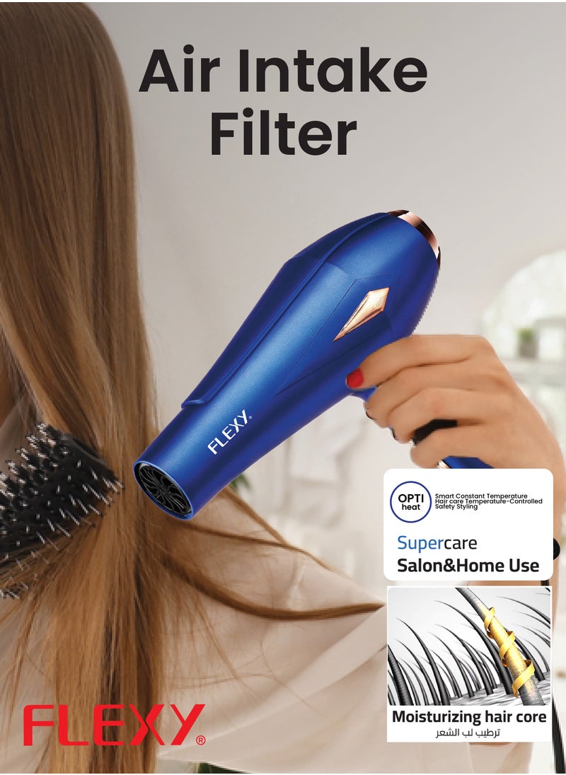 Flexy FLEXY 1250W Hair Dryer – Lightweight & Compact with 2 Speeds, 3 Heat Settings, Cool Shot, Removable Filter, Hanging Hook – Ideal for Home, Salon, Traveling – 2-Year Warranty  - Image 3