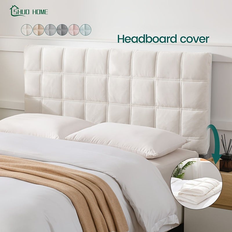 1pc Bed Headboard Thickened Quilted Slipcover Khaki 47x28 Inch 120x70 cm Full Size Bed Protector Super Short Elastic Plush Cover Washable Bedside Decoration - Image 5