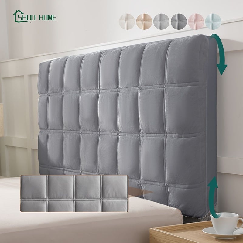 1pc Bed Headboard Thickened Quilted Slipcover Khaki 47x28 Inch 120x70 cm Full Size Bed Protector Super Short Elastic Plush Cover Washable Bedside Decoration - Image 4