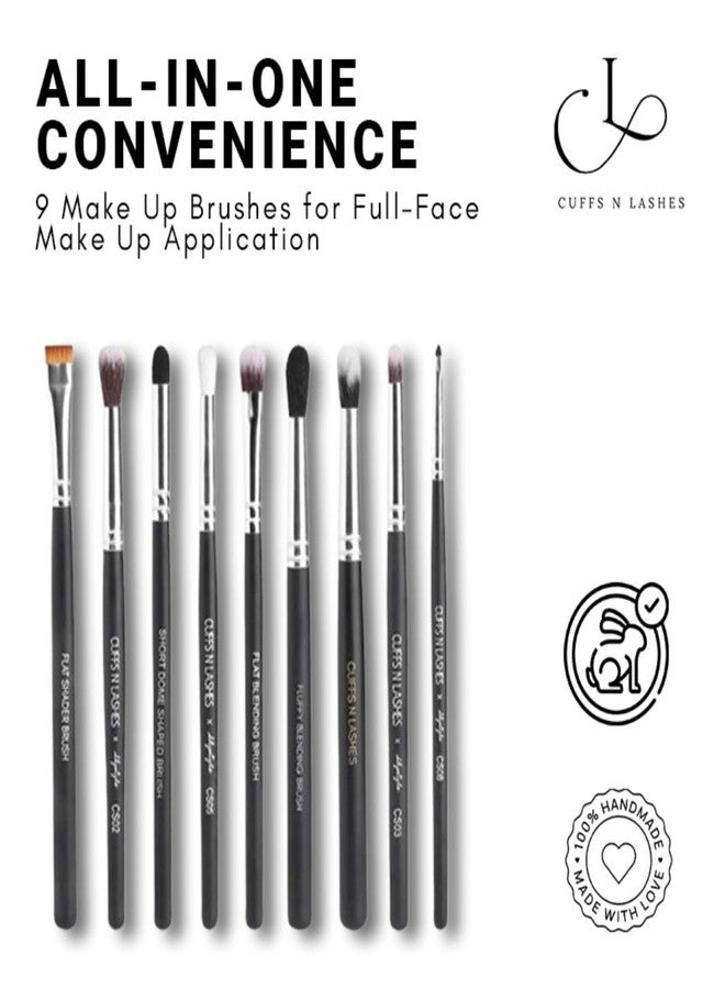Cuffs N Lashes X Shystyles Makeup Brush Set of 9 - Professional Face &Eye Brushes for Beginners to Pro | Soft Bristles, High Performance | Handmade in India | Cruelty-Free &Vegan - Image 2
