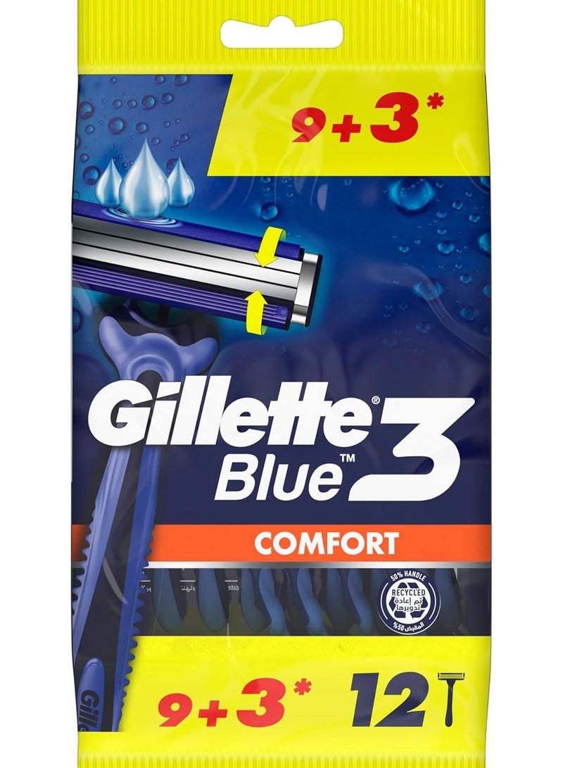 ماكينة حلاقة للاستخدام مرة واحدة للرجال بلو 3 كمفورت من جيليت، 12 قطعة - Image 1