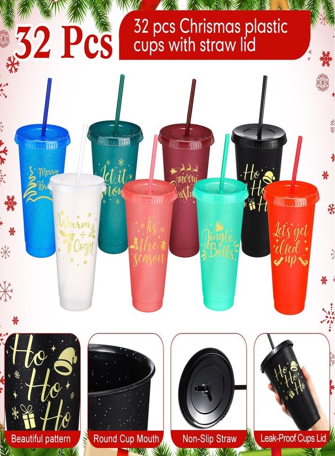 Skylety 32 Pcs Christmas Plastic Tumbler with Lid and Straw 24oz Plastic Holiday Stadium Cup Christmas Cup Red Cup Christmas Mug Reusable Adult Cup for Christmas Party Supplies, 8 Designs (Multicolor) - Image 3