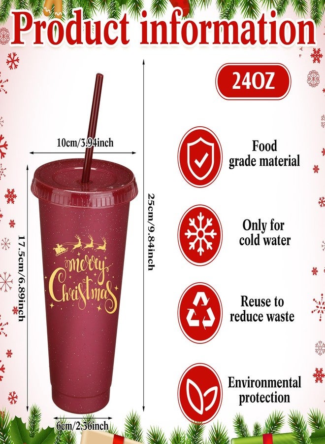 Skylety 32 Pcs Christmas Plastic Tumbler with Lid and Straw 24oz Plastic Holiday Stadium Cup Christmas Cup Red Cup Christmas Mug Reusable Adult Cup for Christmas Party Supplies, 8 Designs (Multicolor) - Image 2